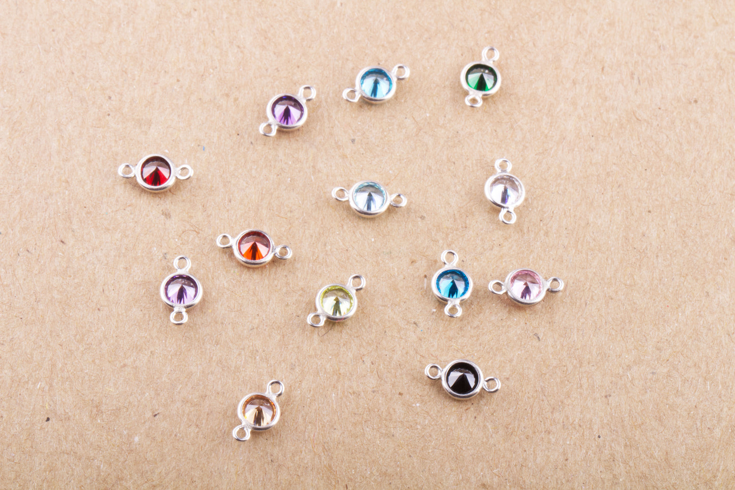 3mm - Sterling Silver Birthstone Connectors, AAA Top Quality Cubic Zirconia Bezel Charm, Permanent Jewelry Supply, CZ Birthstone Connectors For Permanent Jewelry