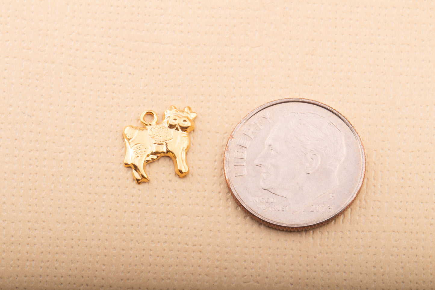 Cow Stamped Charm in Gold Filled, Farm Animal Charm, Farm Charms, Holstein Dairy Cow Gold Filled Charm, Milk Cow, Cattle Charm, Dairy Cow