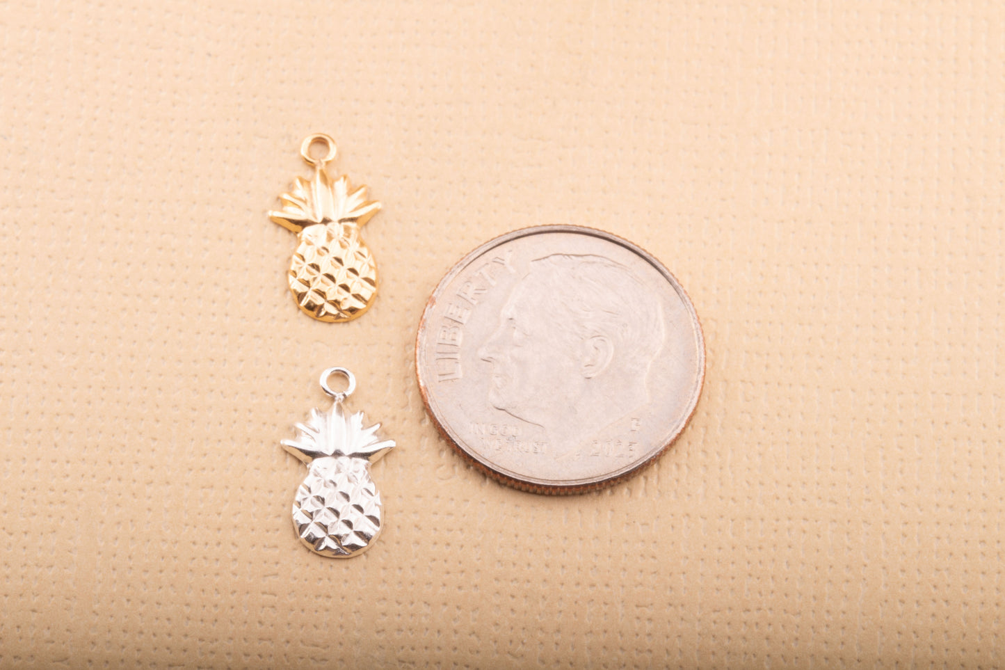 Tiny Pineapple Charm, Tropical Beach Charm, Silver or Gold Filled Food Charm, Dainty Pineapple Charm, Gold or Silver Pineapple Fruit Charm