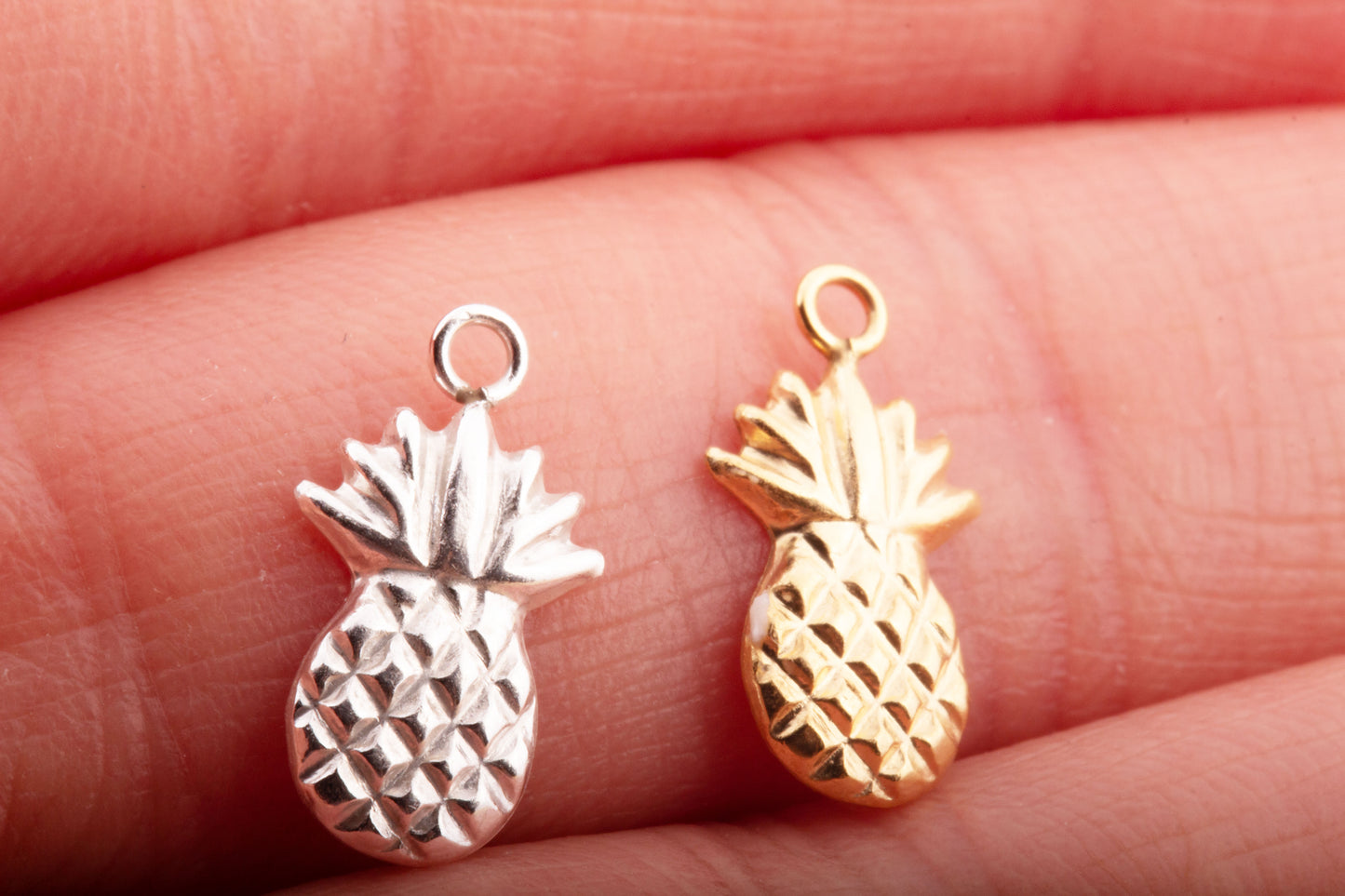 Tiny Pineapple Charm, Tropical Beach Charm, Silver or Gold Filled Food Charm, Dainty Pineapple Charm, Gold or Silver Pineapple Fruit Charm