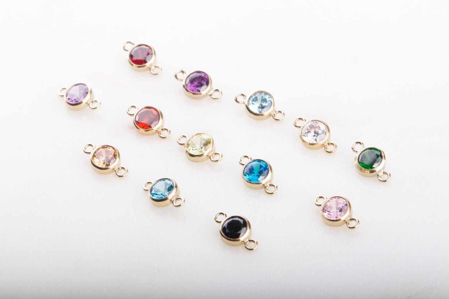 4mm - 14K Gold Filled Birthstone Connector, Top Quality Cubic Zirconia Bezel Charm, Permanent Jewelry Supply,  Bulk CZ Birthstone Connectors