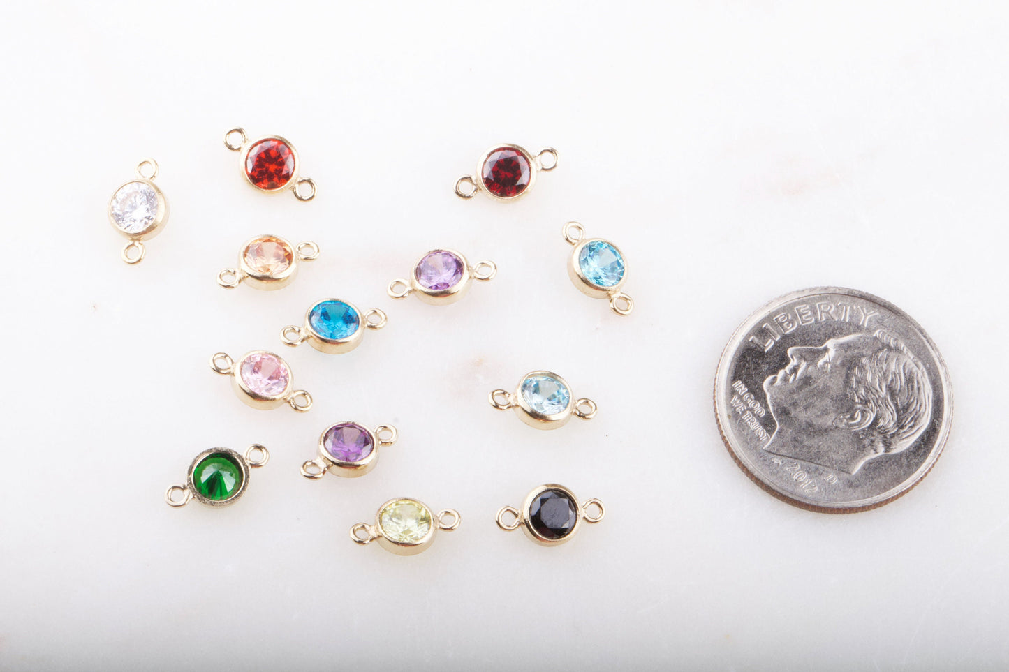 4mm - 14K Gold Filled Birthstone Connector, Top Quality Cubic Zirconia Bezel Charm, Permanent Jewelry Supply,  Bulk CZ Birthstone Connectors