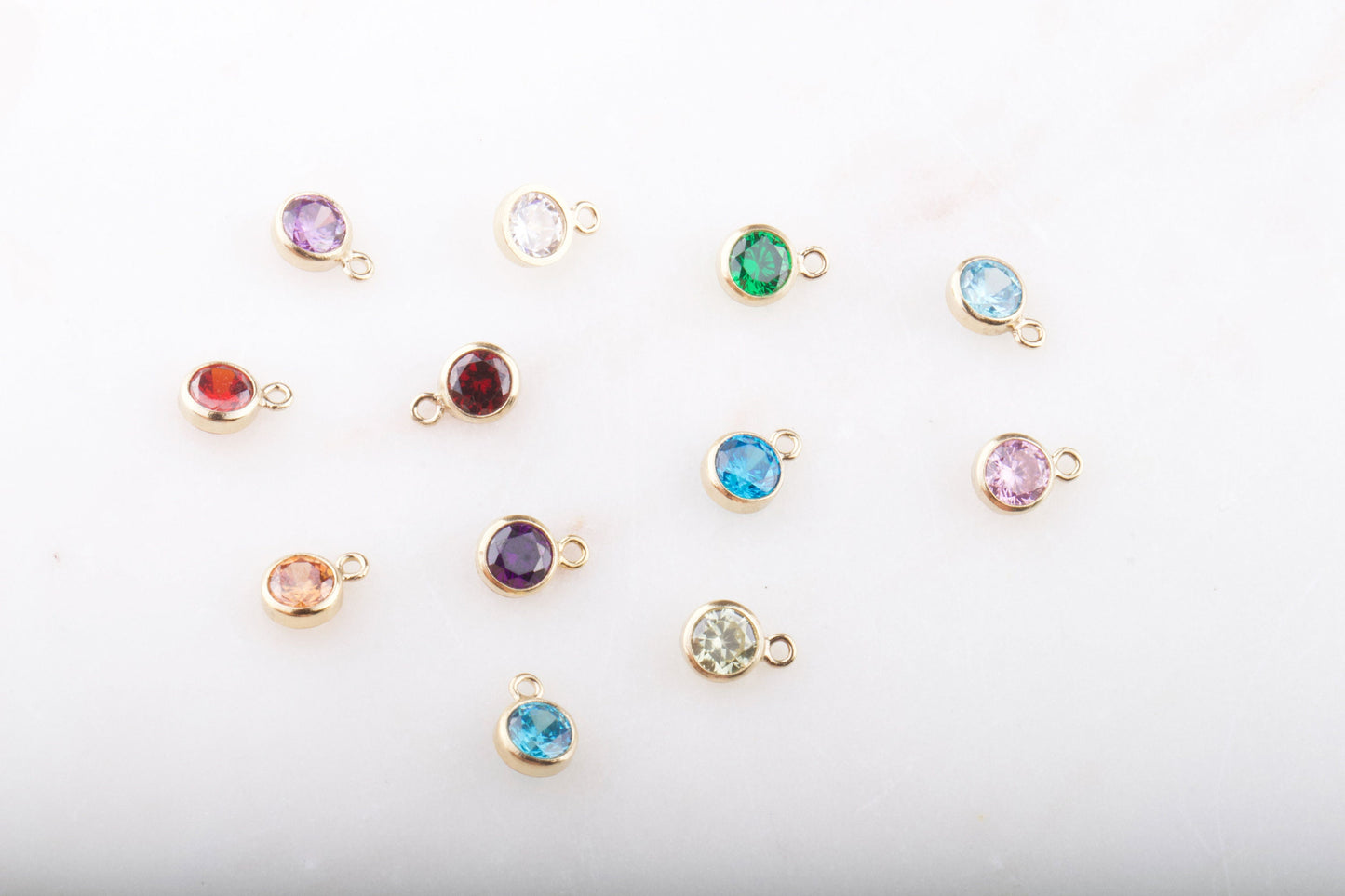 4mm - 14K Gold Filled CZ Birthstone Charms,  Top Quality Cubic Zirconia Bezel Charm, Permanent Jewelry Supply,  Bulk CZ Birthstone Charms