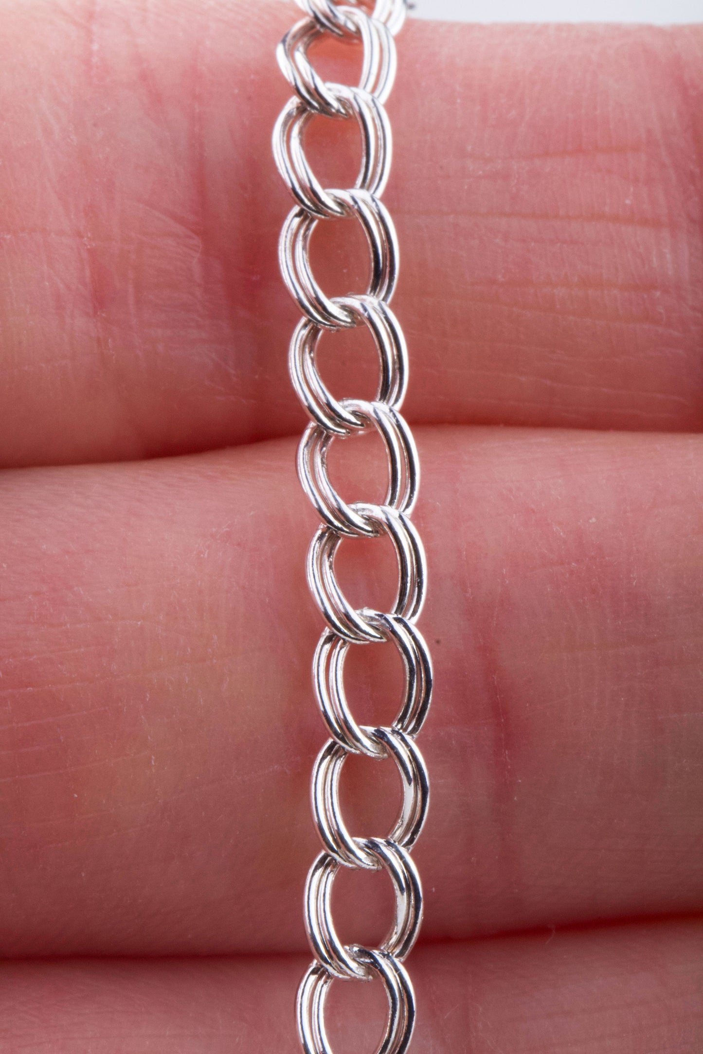 4mm x 5mm Double Link Charm Bracelet Chain By Foot Sterling Silver, Chain Supplies for Permanent Jewelry, Bulk Double Link Charm Bracelet