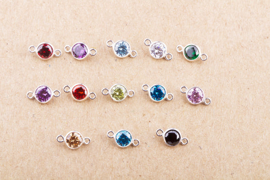 4mm - Sterling Silver Birthstone Connectors, AAA Top Quality Cubic Zirconia Bezel Charm, Permanent Jewelry Supply, CZ Birthstone Connectors