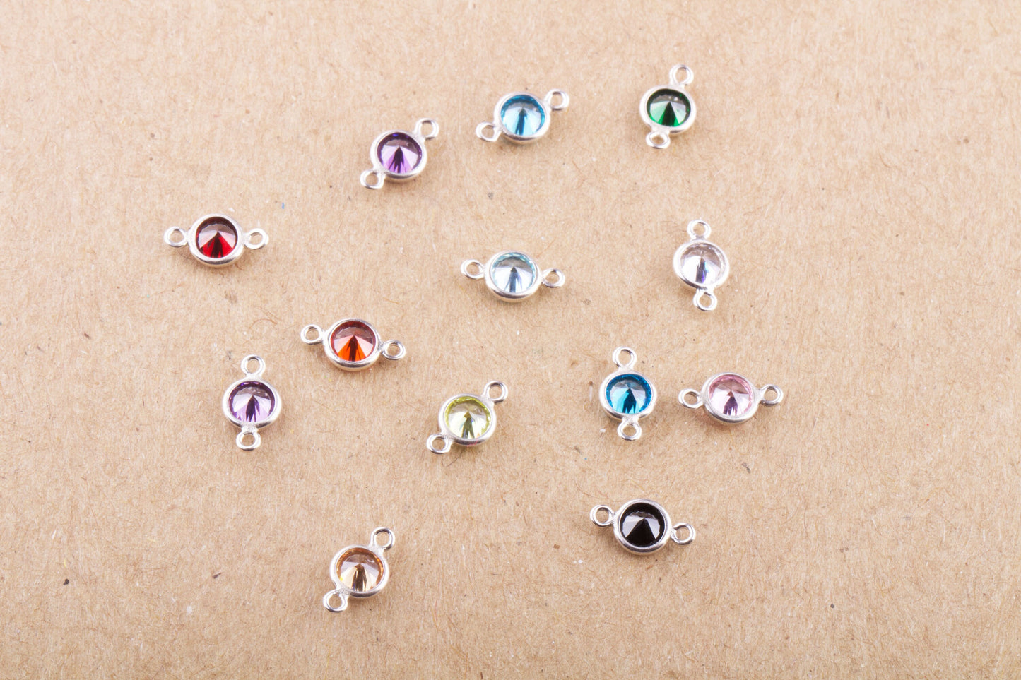 4mm - Sterling Silver Birthstone Connectors, AAA Top Quality Cubic Zirconia Bezel Charm, Permanent Jewelry Supply, CZ Birthstone Connectors