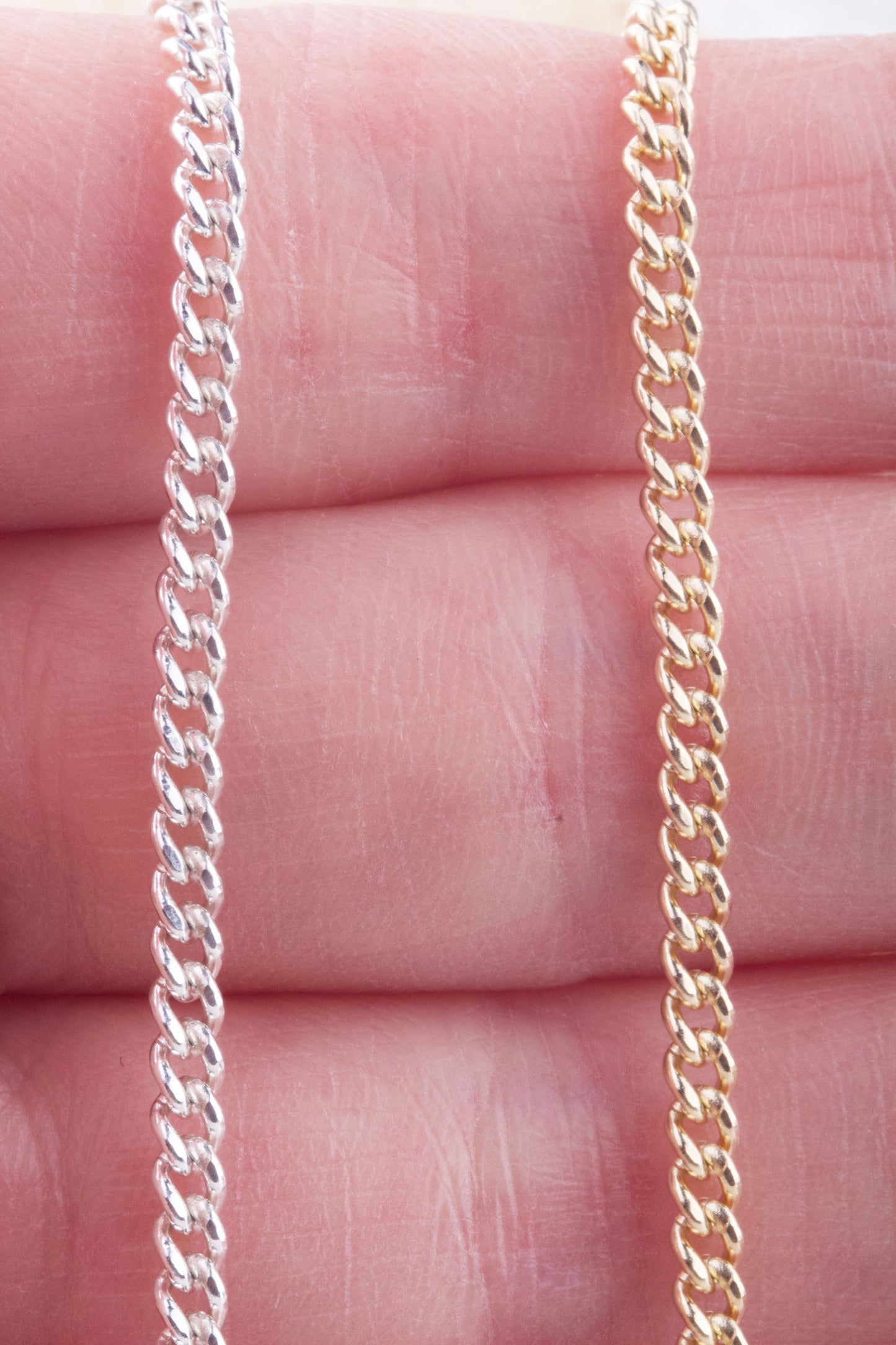 2.5mm x 2.5mm x 1.2mm Tiny Curb Chain by Foot in Gold Filled, Sterling Silver, Bulk Curb Chains, Thick Curb Chain for Permanent Jewelry