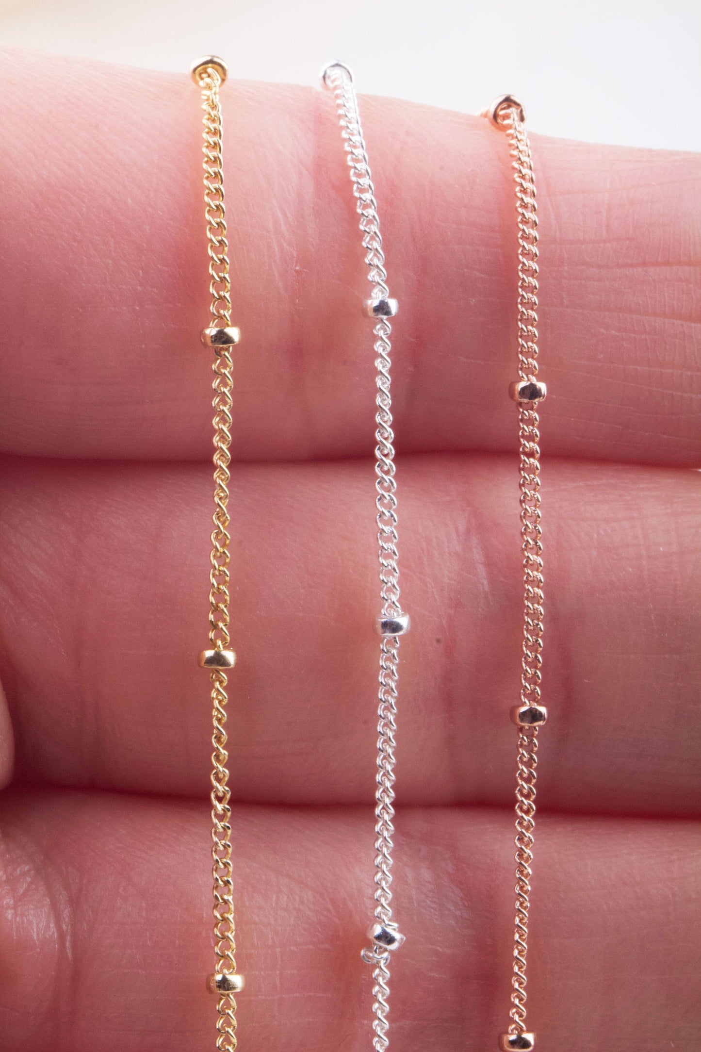 1mm Curb Satellite Chain by Foot in Silver, Gold Filled, Rose Gold Filled, Dainty Satellite Chains, Wire To  Finish Chain, Satellite Curb