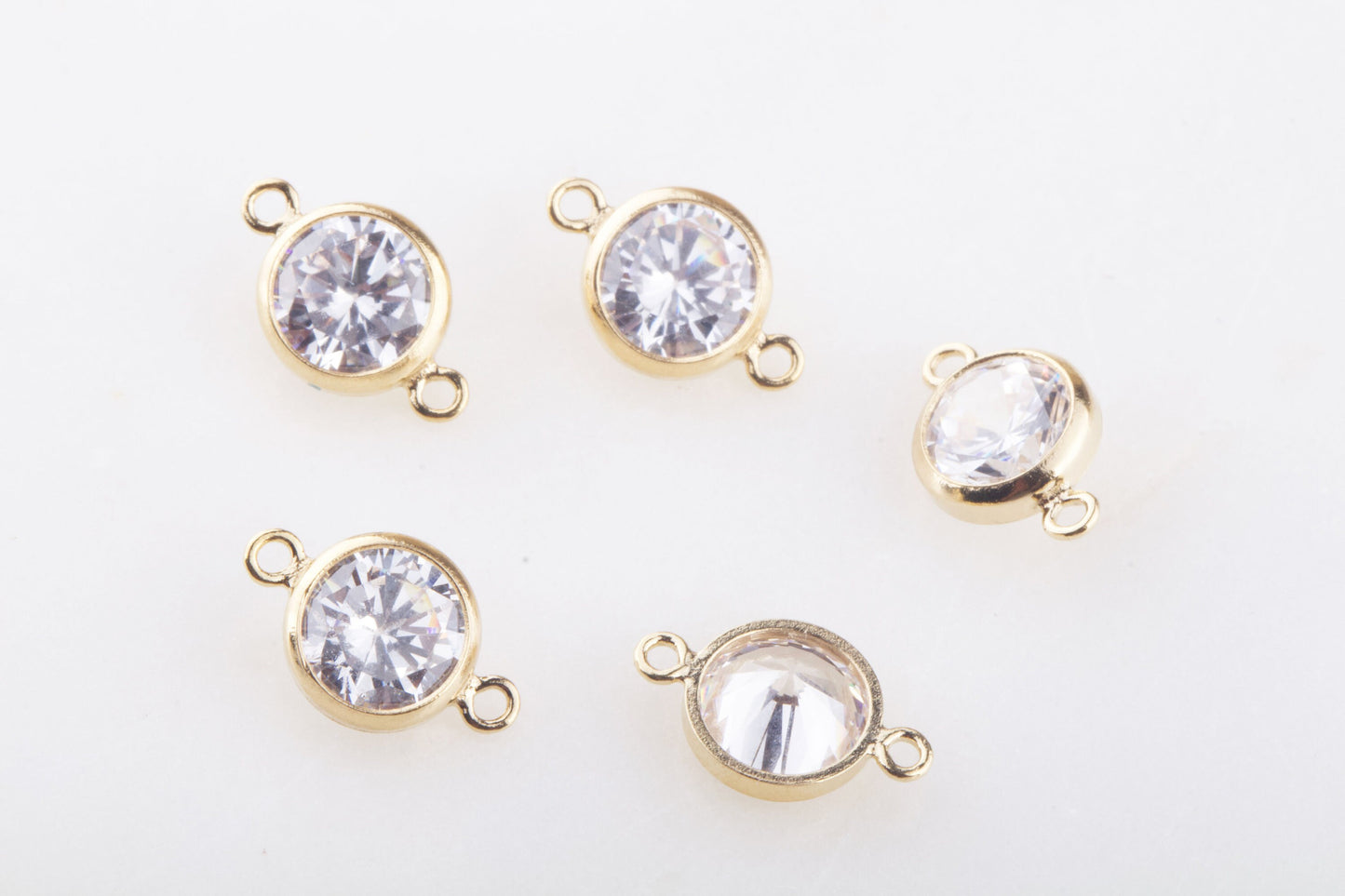 Set of 5 - 6mm AAA Cubic Zirconia Connector in 14K Gold Filled, Sterling Silver or Rose, Great for Bracelets, Earring Dangles, CZ Findings Bracelet