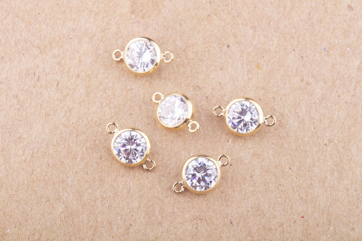 Set of 5 - 6mm AAA Cubic Zirconia Connector in 14K Gold Filled, Sterling Silver or Rose, Great for Bracelets, Earring Dangles, CZ Findings Bracelet