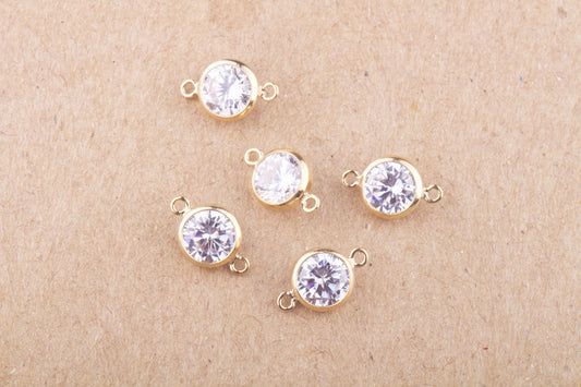 Set of 5 - 6mm AAA Cubic Zirconia Connector in 14K Gold Filled, Sterling Silver or Rose, Great for Bracelets, Earring Dangles, CZ Findings Bracelet