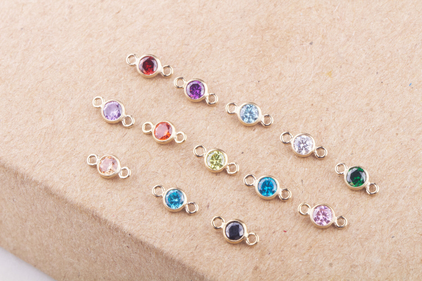 3mm - 14K Gold Filled CZ Birthstone Connectors, Top Quality Cubic Zirconia Bezel Charm, Permanent Jewelry Supply, CZ Birthstone Connectors