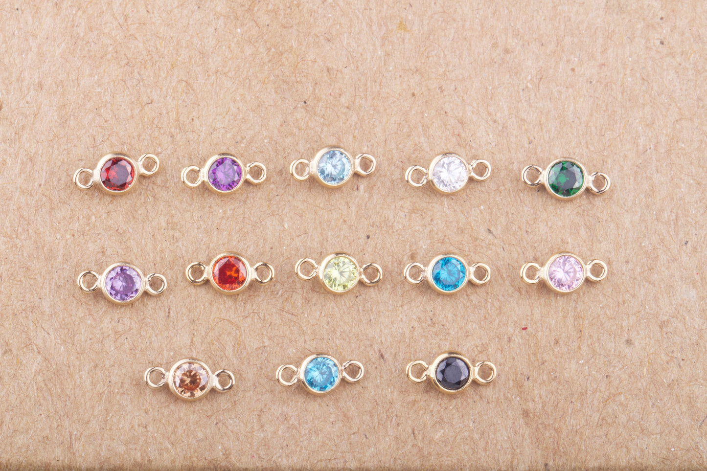 3mm - 14K Gold Filled CZ Birthstone Connectors, Top Quality Cubic Zirconia Bezel Charm, Permanent Jewelry Supply, CZ Birthstone Connectors