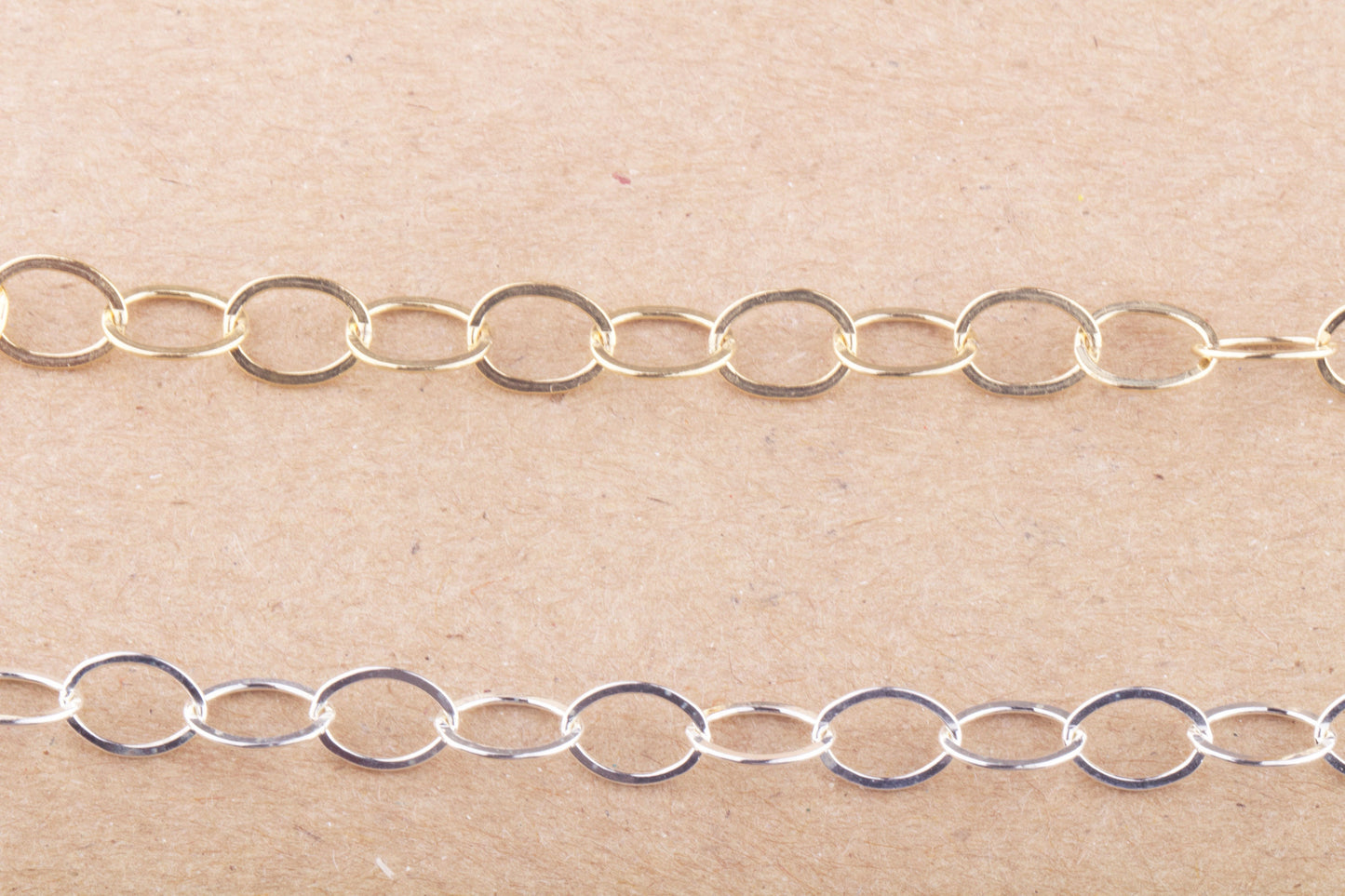 6mm x 8mm Flat Oval Cable Chain by Foot, Silver and Gold Filled, Bulk Chains for Permanent Jewelry, Charm Bracelet Chains