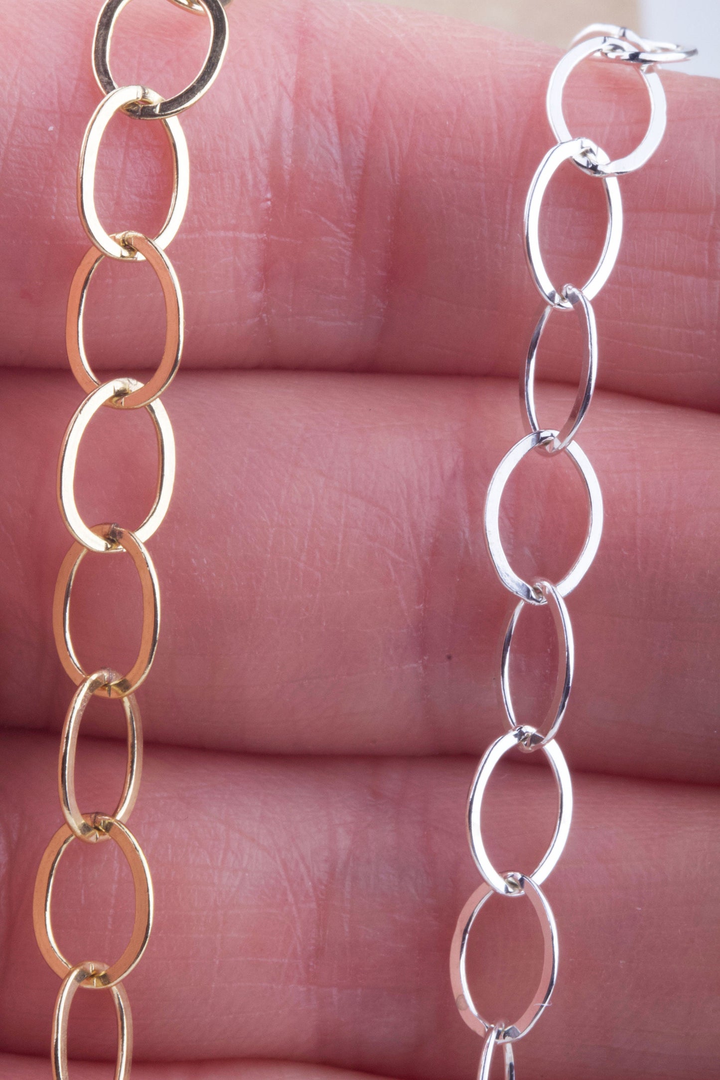 6mm x 8mm Flat Oval Cable Chain by Foot, Silver and Gold Filled, Bulk Chains for Permanent Jewelry, Charm Bracelet Chains