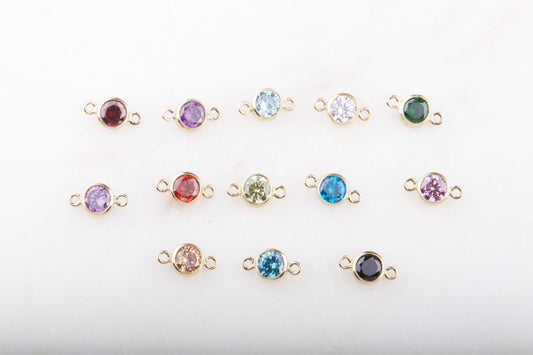 4mm - 14K Gold Filled Birthstone Connector, Top Quality Cubic Zirconia Bezel Charm, Permanent Jewelry Supply,  Bulk CZ Birthstone Connectors