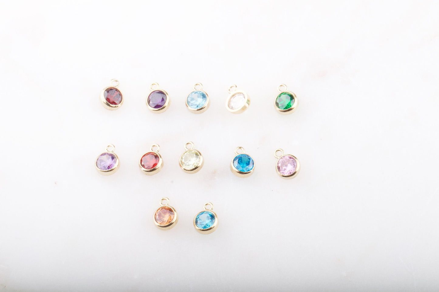 4mm - 14K Gold Filled CZ Birthstone Charms,  Top Quality Cubic Zirconia Bezel Charm, Permanent Jewelry Supply,  Bulk CZ Birthstone Charms