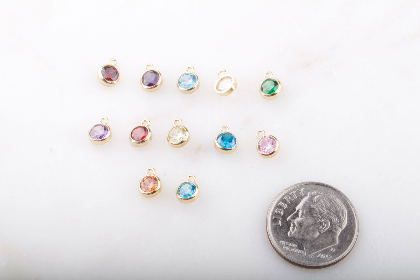 4mm - 14K Gold Filled CZ Birthstone Charms,  Top Quality Cubic Zirconia Bezel Charm, Permanent Jewelry Supply,  Bulk CZ Birthstone Charms