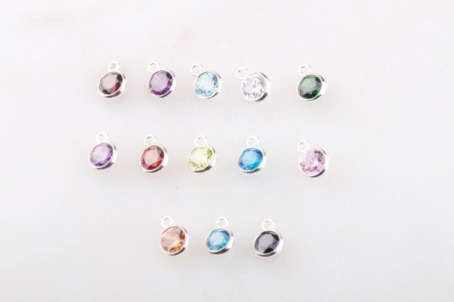 3mm - Sterling Silver Birthstone CZ Charms, Top Quality Cubic Zirconia Bezel Charm, Permanent Jewelry Supply,  Bulk CZ Birthstone Charms