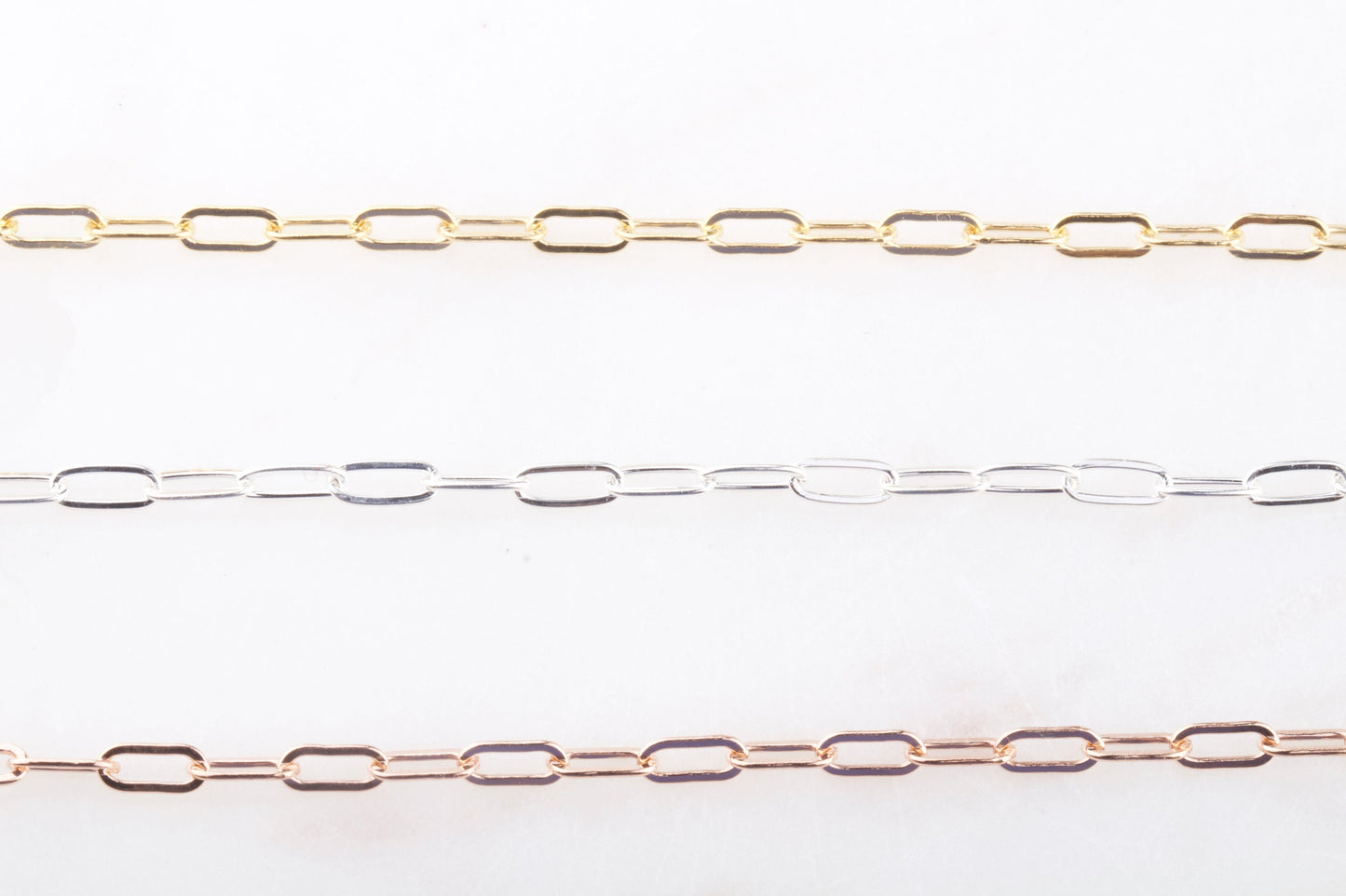 6mm x 3mm Paperclip Chain By Foot in Gold Filled, Sterling Silver, Rose Gold Filled, Elongated Flat Cable, Chain Supplies Permanent Jewelry