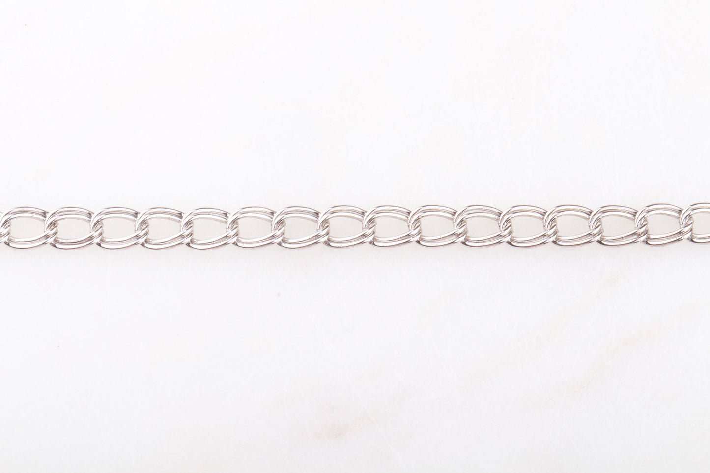 4mm x 5mm Double Link Charm Bracelet Chain By Foot Rhodium Sterling Silver, Chain Supplies for Permanent Jewelry, Bulk Double Link Chain