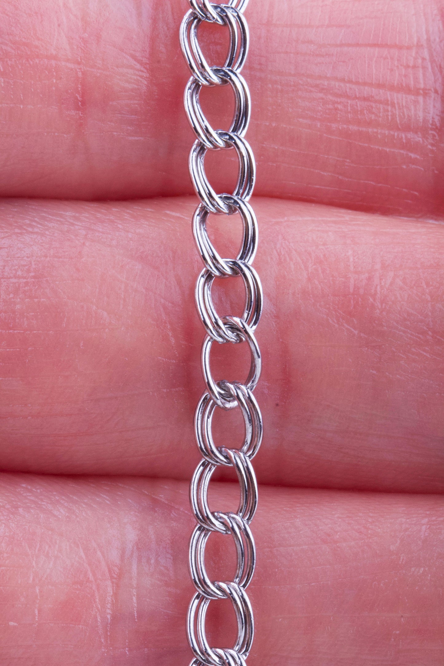 4mm x 5mm Double Link Charm Bracelet Chain By Foot Rhodium Sterling Silver, Chain Supplies for Permanent Jewelry, Bulk Double Link Chain