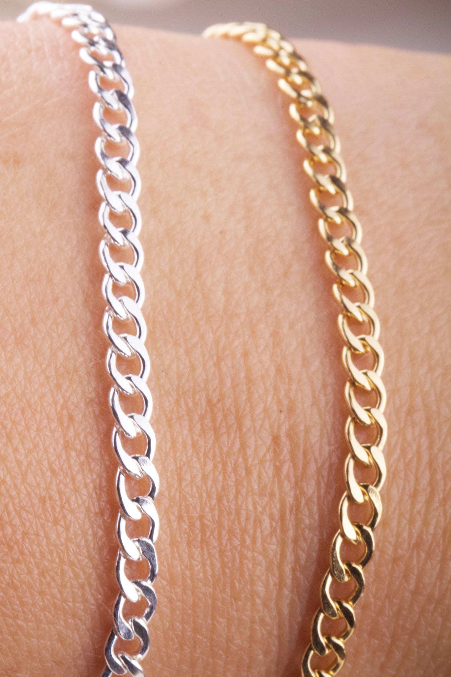 4mm x 1mm Curb Chain By Foot in Silver, Gold Filled, Great for Permanent Jewelry, Permanent Bracelet, Anklet, Statement Chain, Bulk Curb