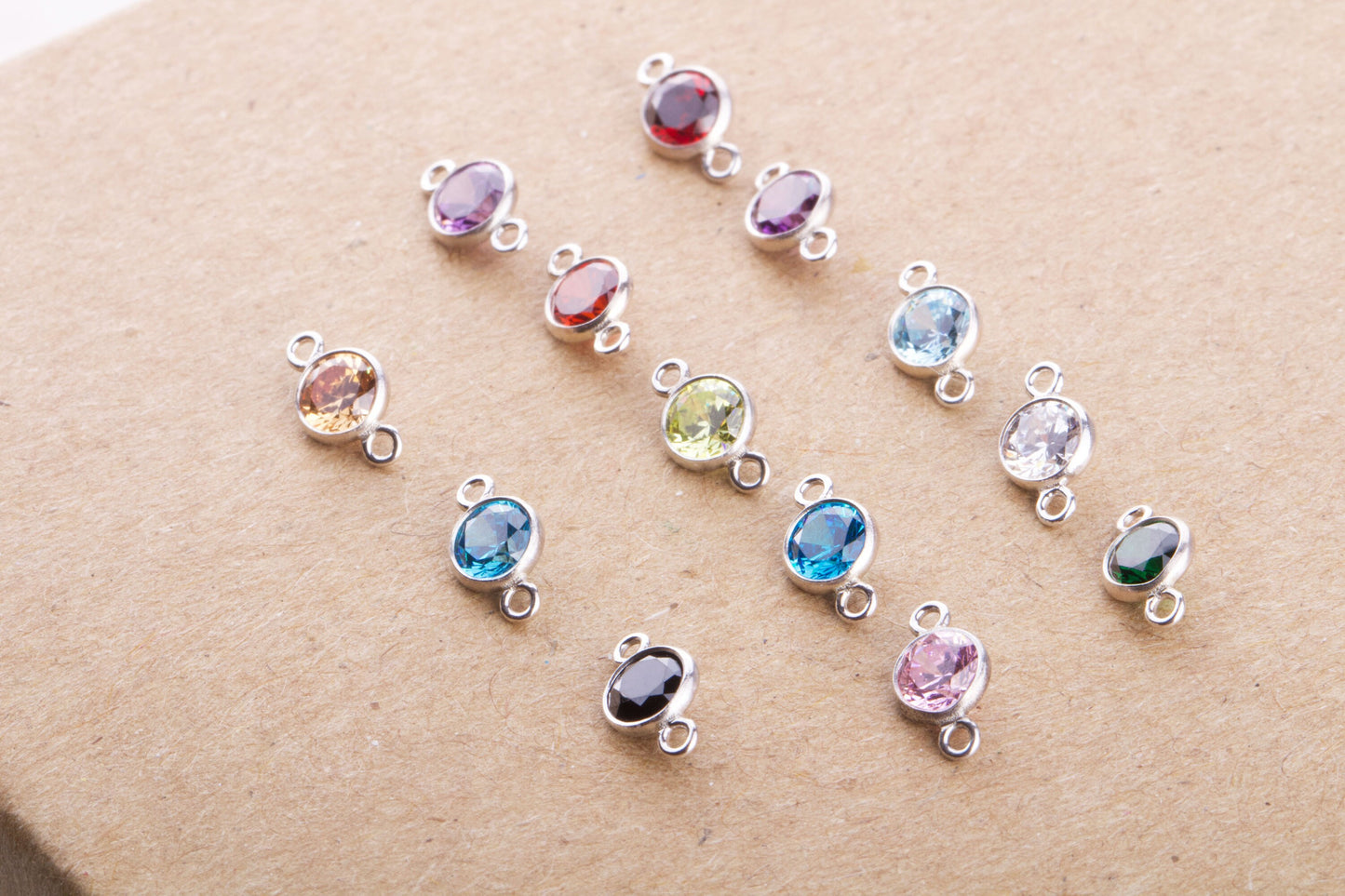 4mm - Sterling Silver Birthstone Connectors, AAA Top Quality Cubic Zirconia Bezel Charm, Permanent Jewelry Supply, CZ Birthstone Connectors