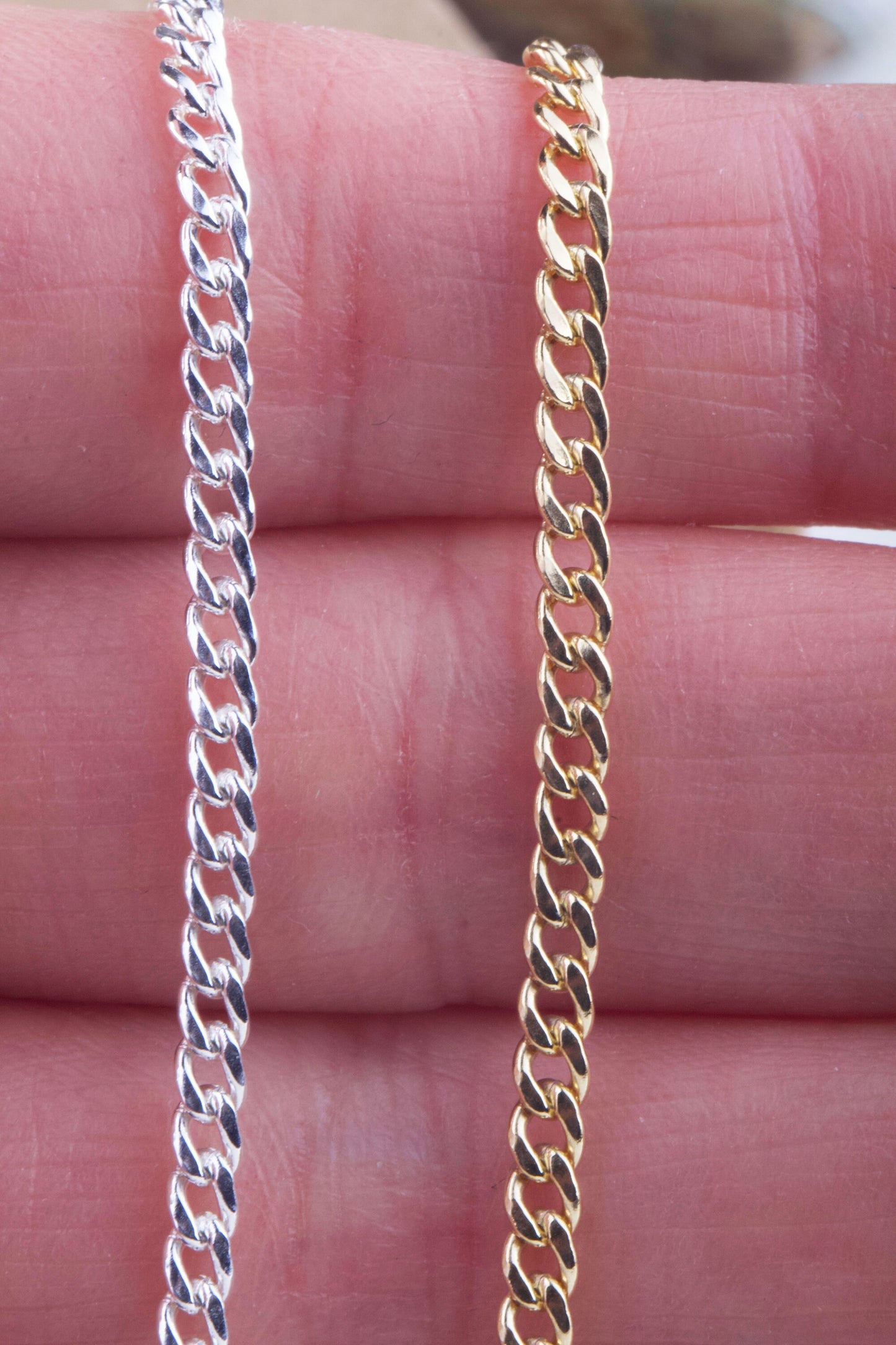 3mm x 2.5mm Curb Chain By Foot in Silver, Gold Filled, Great for Permanent Jewelry, Permanent Bracelet, Anklet, Statement Chain, Bulk Curb