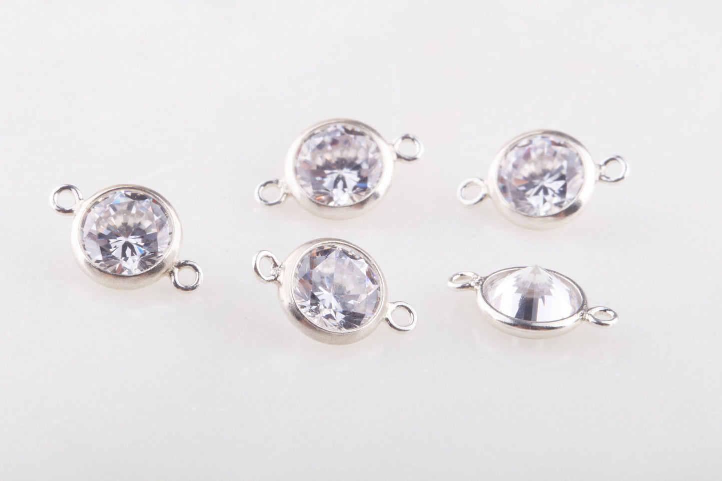 Set of 5 - 6mm AAA Cubic Zirconia Connector in 14K Gold Filled, Sterling Silver or Rose, Great for Bracelets, Earring Dangles, CZ Findings Bracelet