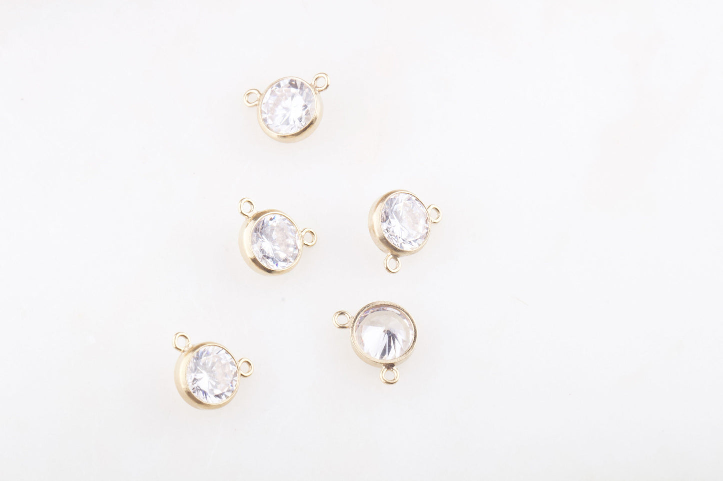 Set of 5 - 6mm AAA Cubic Zirconia Connector in 14K Gold Filled, Sterling Silver, Great for Bracelets, Earring Dangles, Necklaces, CZ Finding