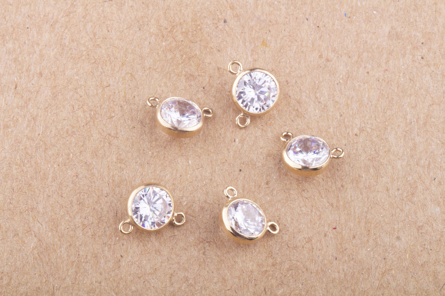 Set of 5 - 6mm AAA Cubic Zirconia Connector in 14K Gold Filled, Sterling Silver, Great for Bracelets, Earring Dangles, Necklaces, CZ Finding