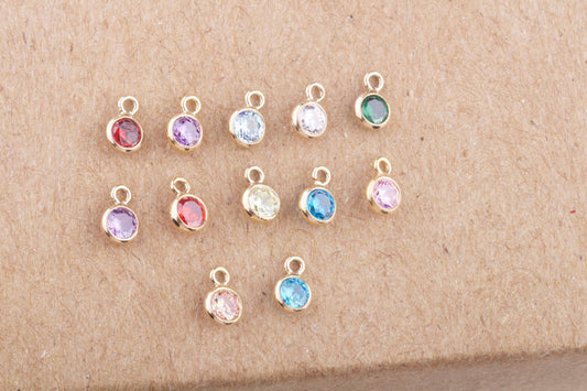 3mm - 14K Gold Filled Birthstone Charms, Top Quality Cubic Zirconia Bezel Charm, Permanent Jewelry Supply,  Bulk Wholesale Birthstone Charms