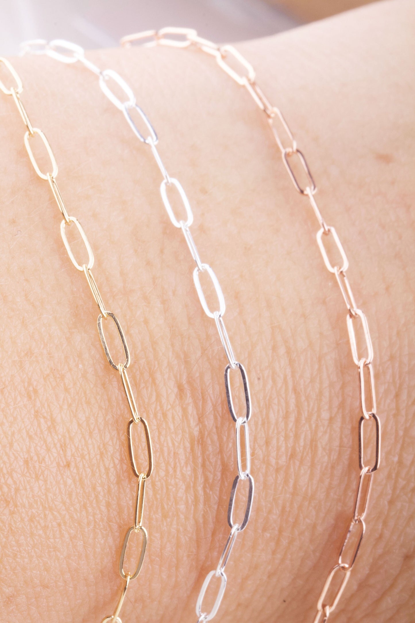 5mm x 2mm Paperclip Chain by Foot, Elongated Links in Silver, Gold Filled, Rose Gold Filled, For Permanent Jewelry Supplies, Bulk Chains