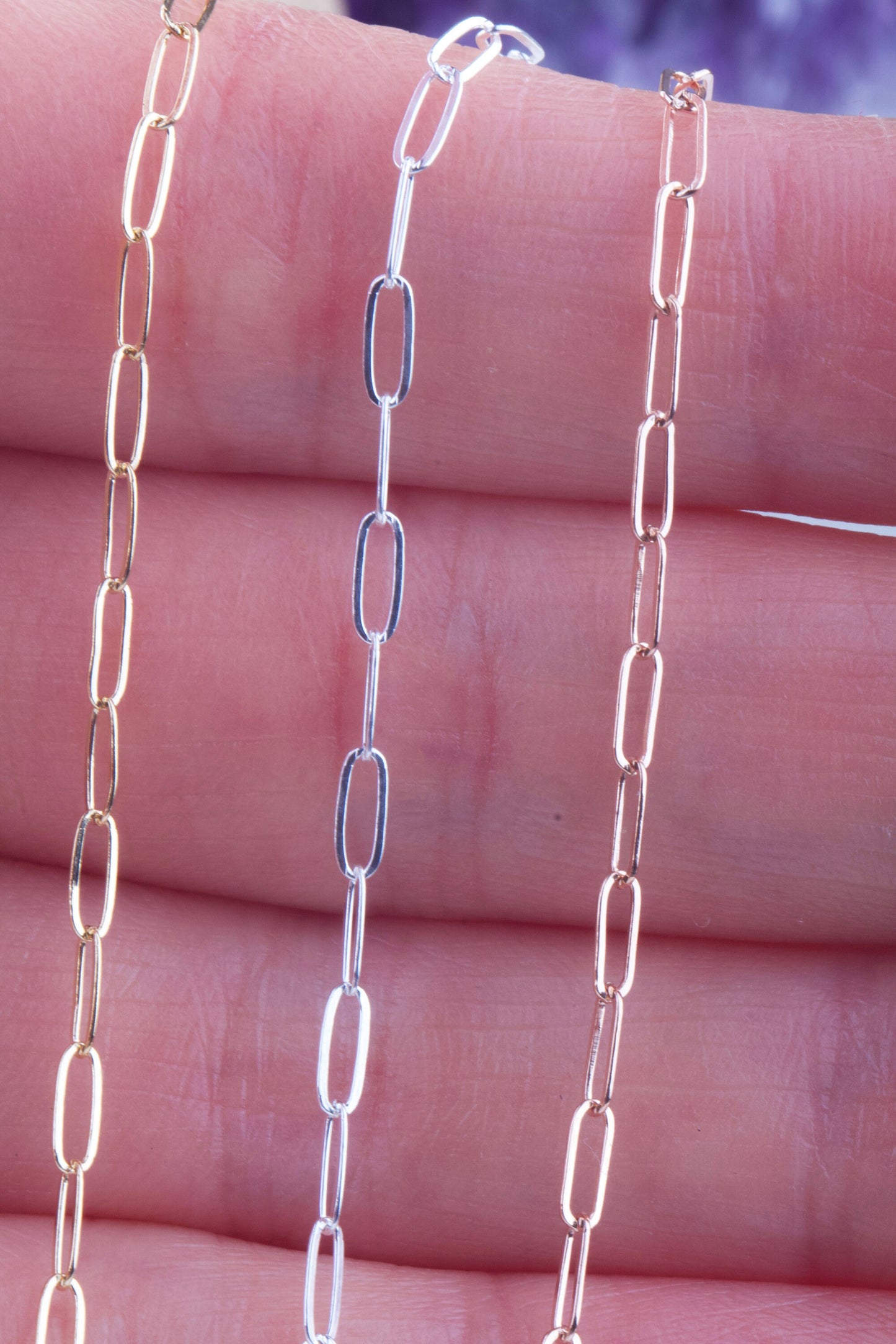 5mm x 2mm Paperclip Chain by Foot, Elongated Links in Silver, Gold Filled, Rose Gold Filled, For Permanent Jewelry Supplies, Bulk Chains