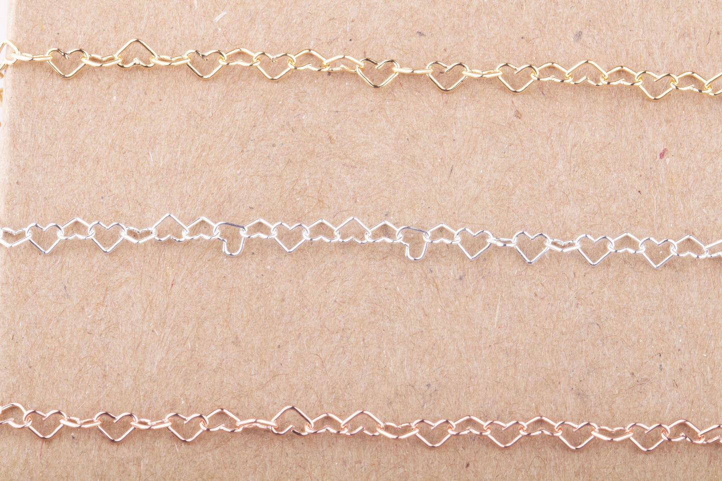 3mm x 3mm Teeny Tiny Linked Hearts in Silver, Gold Filled, Rose Gold Filled, Great for Permanent Jewelry Supplies, Heart Outline Chain