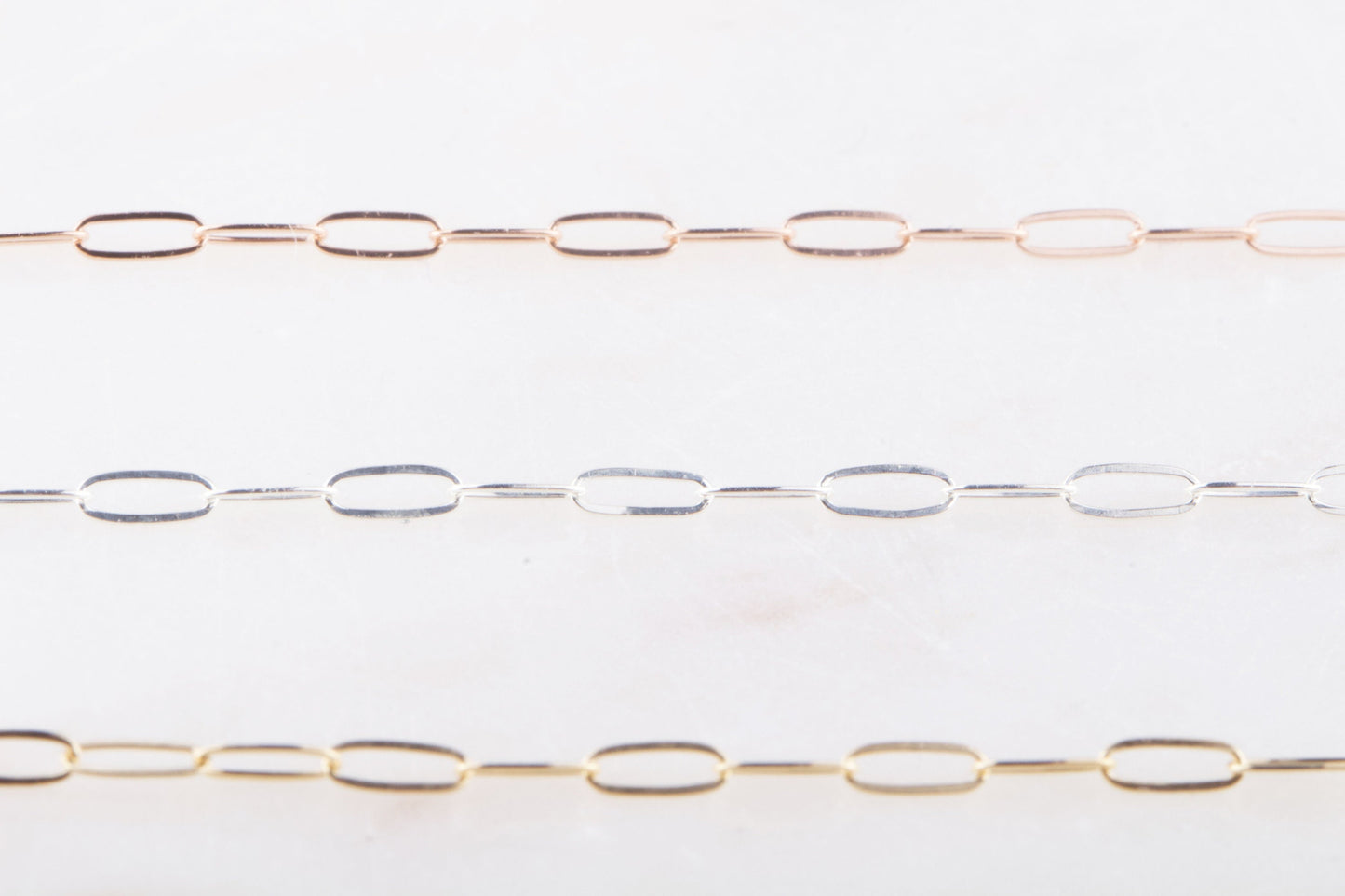 4mm x 2mm Paperclip Chain by Foot, Elongated Links in Silver, Gold Filled, Rose Gold Filled, For Permanent Jewelry Supplies, Bulk Chains