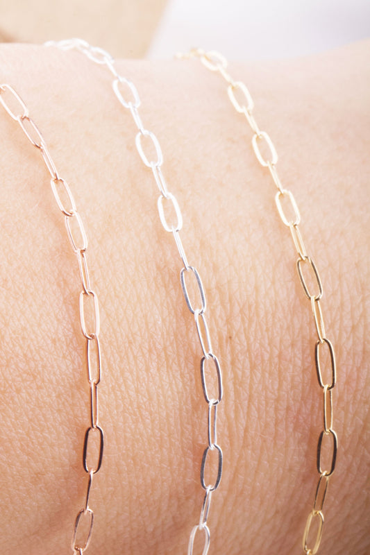 4mm x 2mm Paperclip Chain by Foot, Elongated Links in Silver, Gold Filled, Rose Gold Filled, For Permanent Jewelry Supplies, Bulk Chains