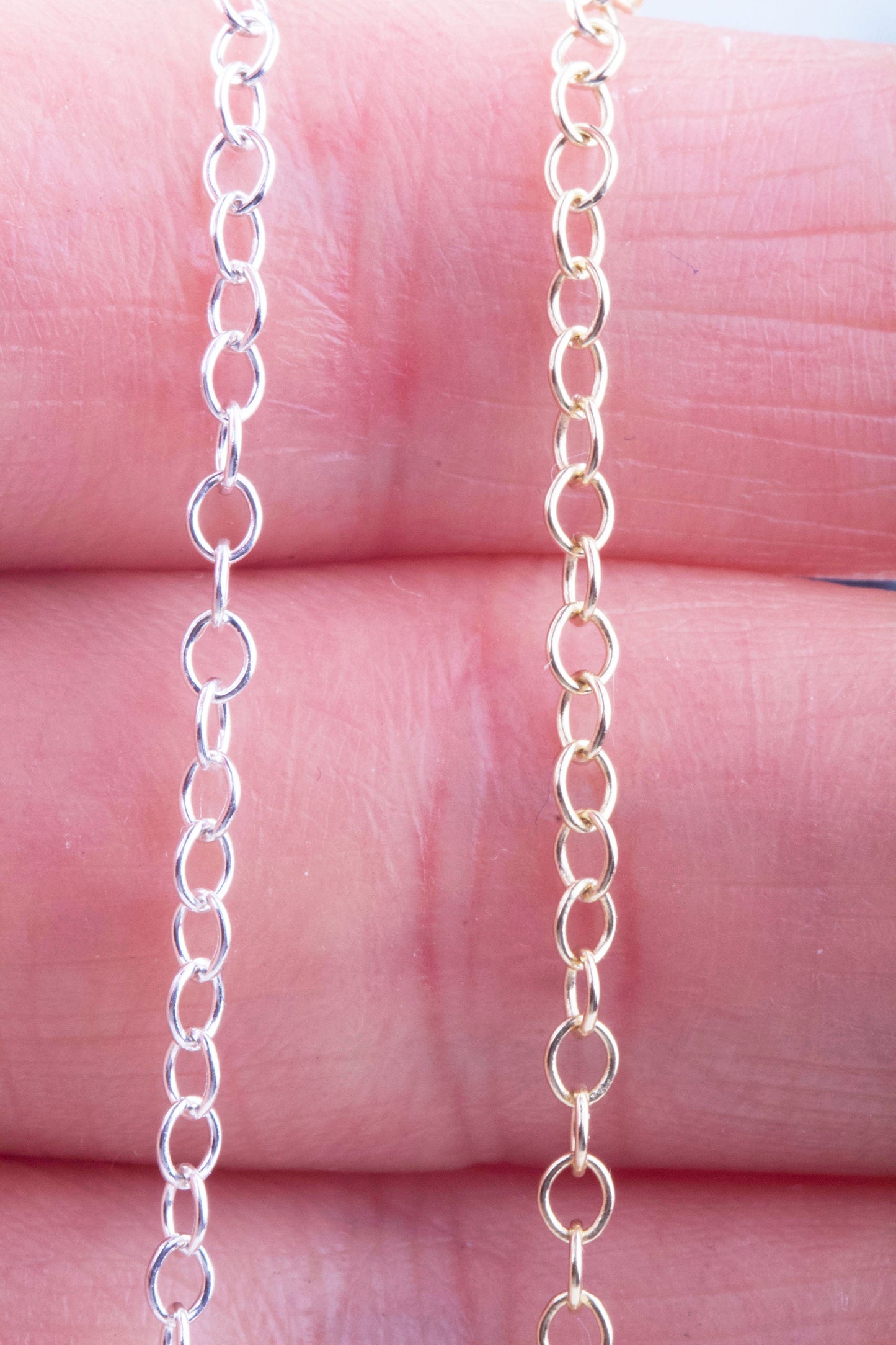 Round Oval Cable Chain in Sterling Silver and Gold Filled For Permanent Jewelry, Charm Bracelet, Dainty Chain for Permanent Bracelet