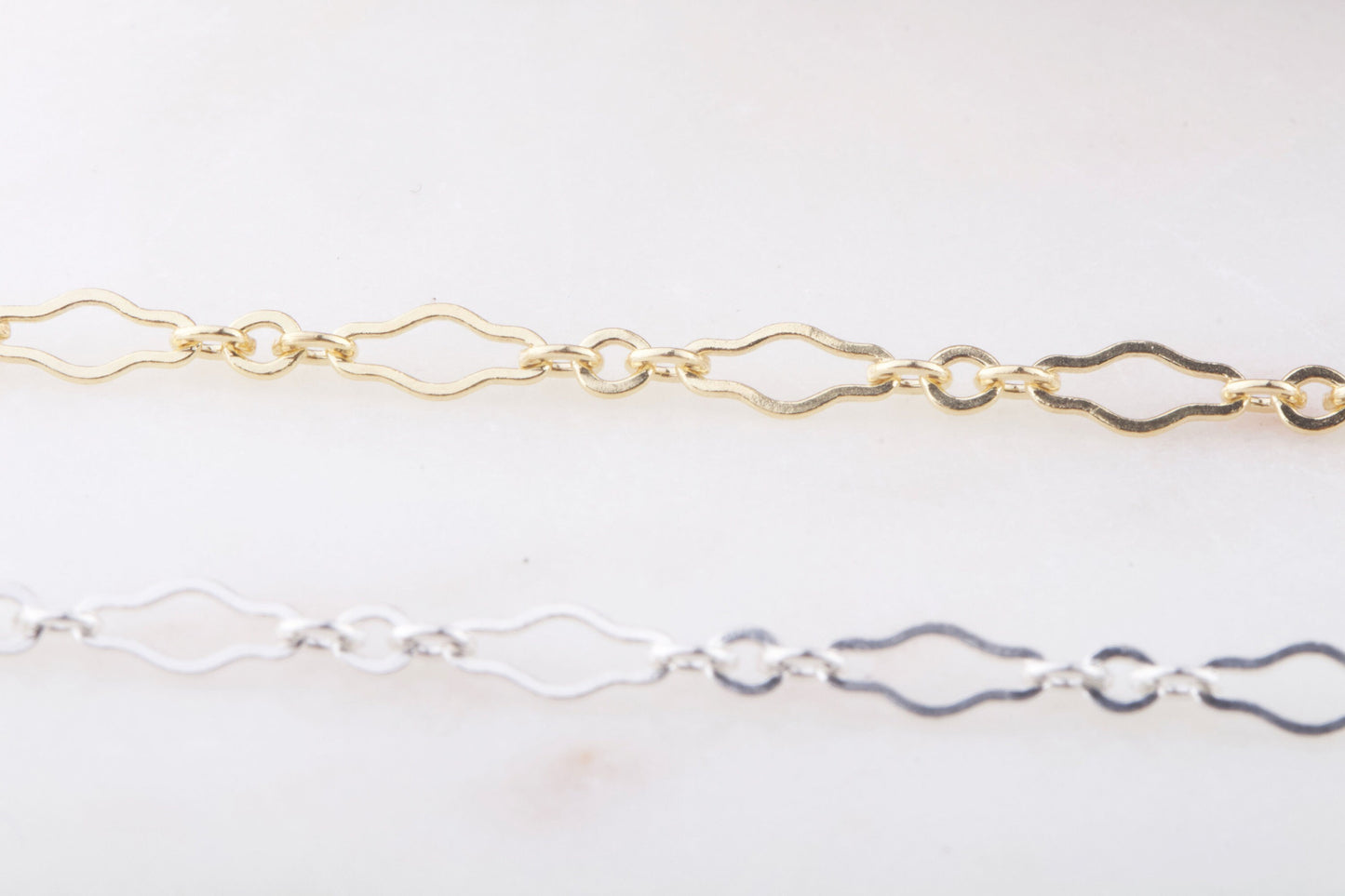 Wavy Design with 3 Links Chain by Foot in Sterling Silver and Gold Filled, Great for Permanent Jewelry, Permanent Bracelet, Anklet