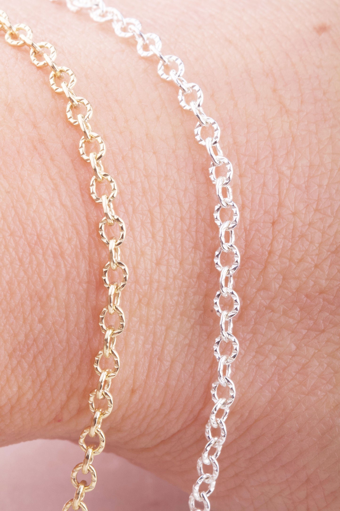 3mm x 2mm Tiny Texture Oval Chain by Foot in Sterling Silver, Gold Filled, Great for Permanent Jewelry, Permanent Bracelet, Anklet