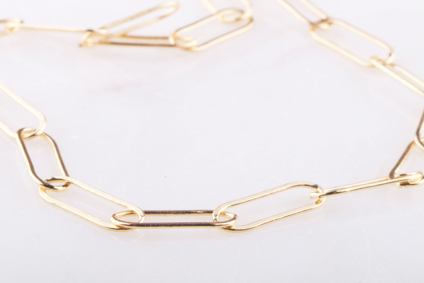 15mm x 6mm Flat Paperclip Chain By Foot in Gold Filled, Elongated Flat Rectangle Chains, Bulk Permanent Jewelry Wholesale Chains