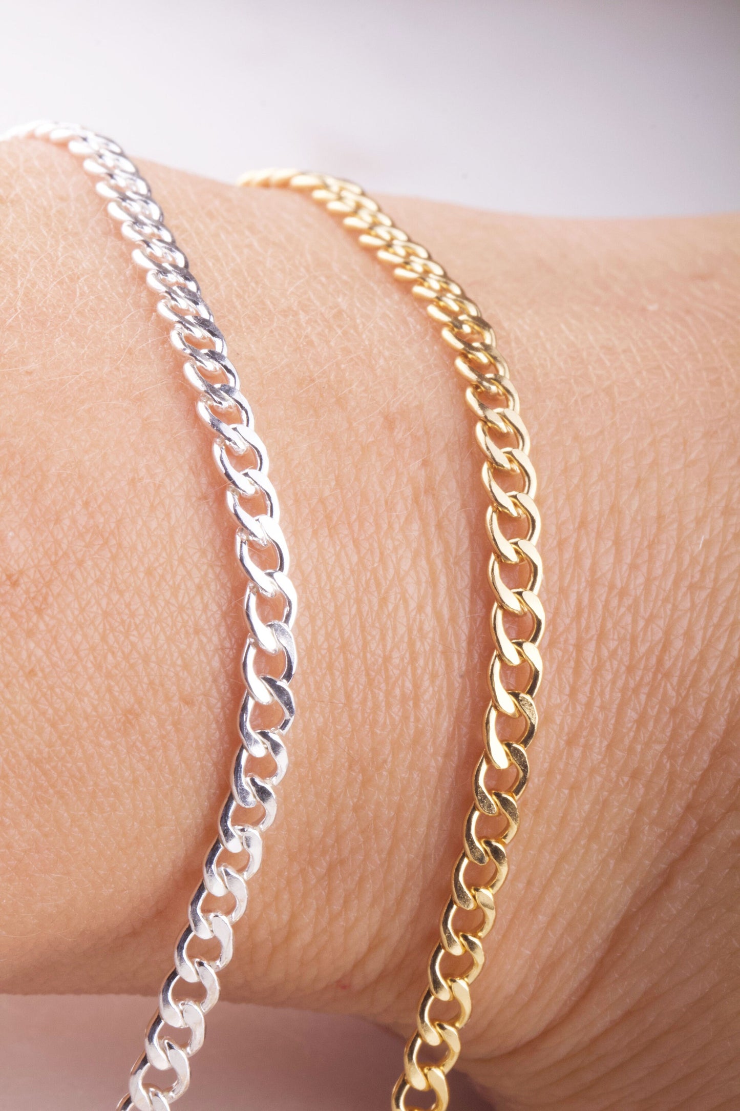 4mm x 1mm Curb Chain By Foot in Silver, Gold Filled, Great for Permanent Jewelry, Permanent Bracelet, Anklet, Statement Chain, Bulk Curb