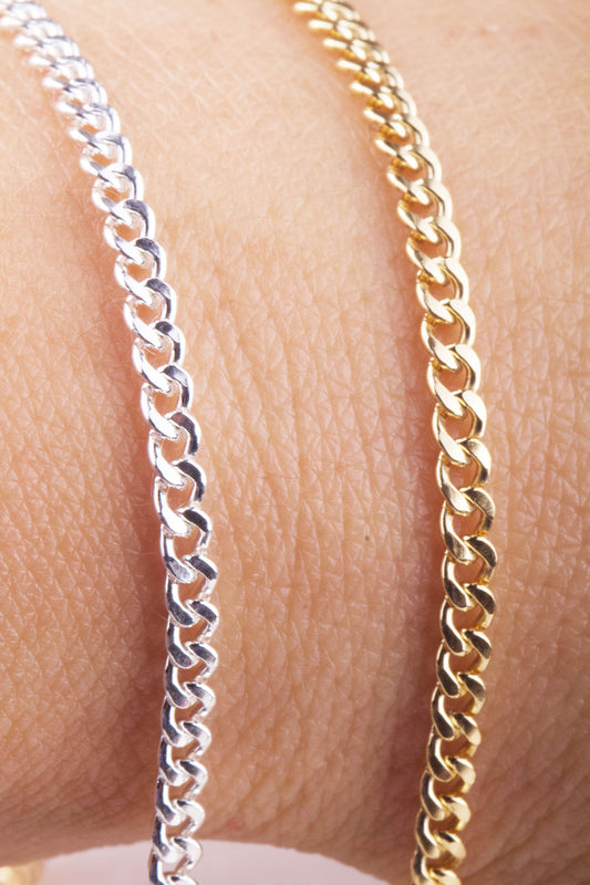 3mm x 2.5mm Curb Chain By Foot in Silver, Gold Filled, Great for Permanent Jewelry, Permanent Bracelet, Anklet, Statement Chain, Bulk Curb