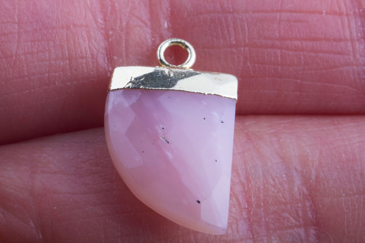 Pink Opal Gemstone Horn Tooth Drop Pendant, Gemstone Pendant, For Bracelet, Necklace, For Permanent Jewelry