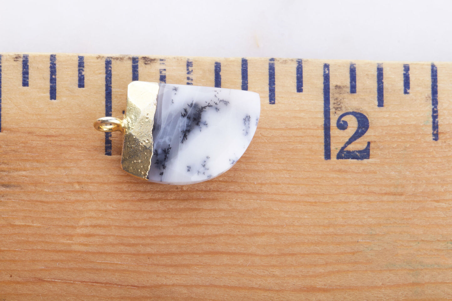 Dendritic Opal Gemstone Horn Tooth Drop Pendant, 19mm x 10mm, For Bracelet, Necklace, For Permanent Jewelry