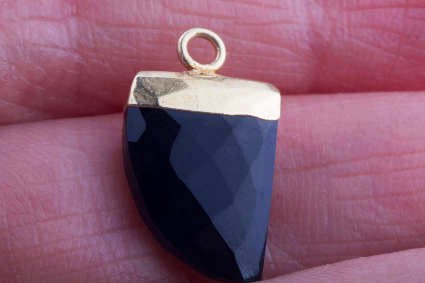 Black Spinel Gemstone Horn Tooth Drop Pendant, 19mm x 10mm, Gemstone Pendant, For Permanent Jewelry