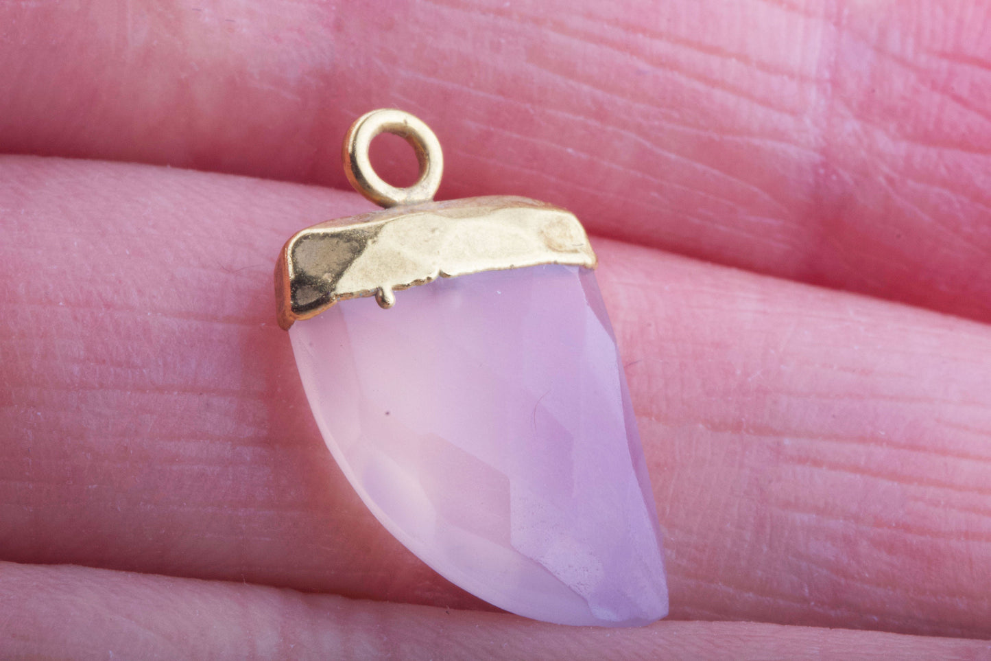 Rose Quartz Gemstone Horn Tooth Drop Pendant, Gemstone Pendant, For Bracelet, Necklace, For Permanent Jewelry