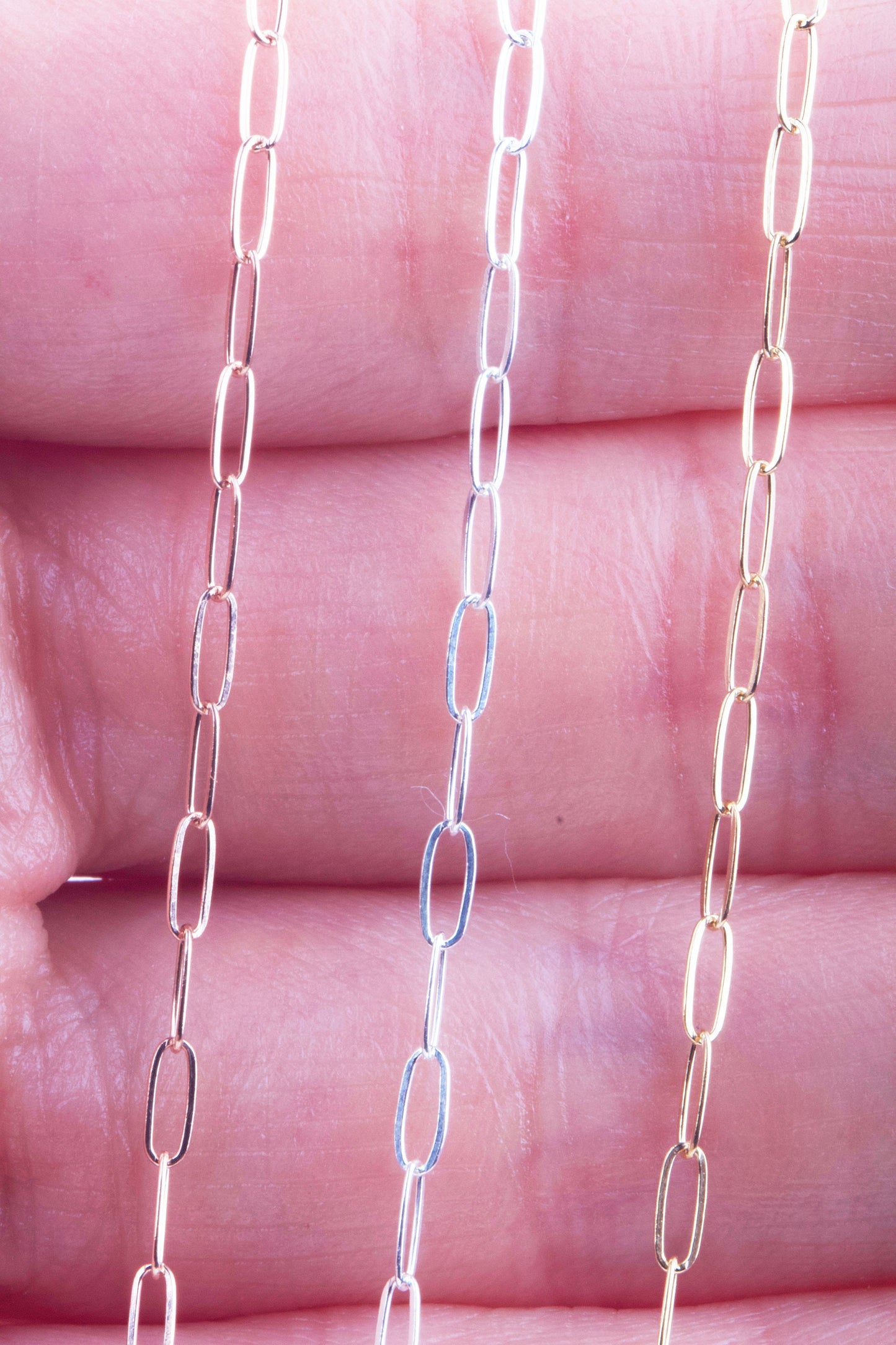 4mm x 2mm Paperclip Chain by Foot, Elongated Links in Silver, Gold Filled, Rose Gold Filled, For Permanent Jewelry Supplies, Bulk Chains