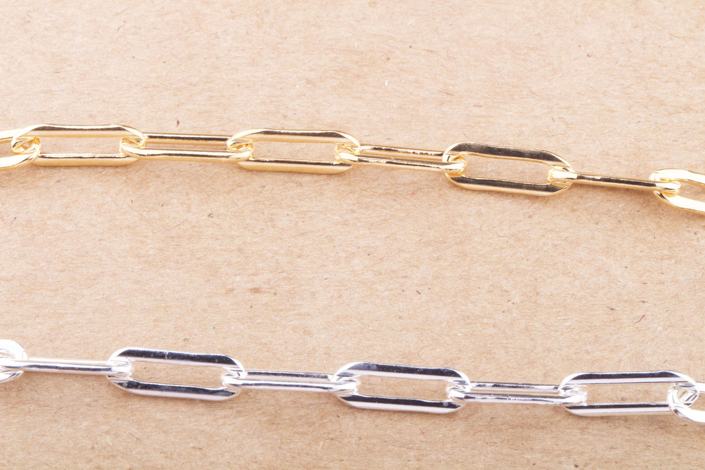 15mm x 5mm Thick Paperclip Chain By Foot in Gold Filled, Sterling Silver, Elongated Flat Large Cable, Bulk Permanent Jewelry Wholesale Chain